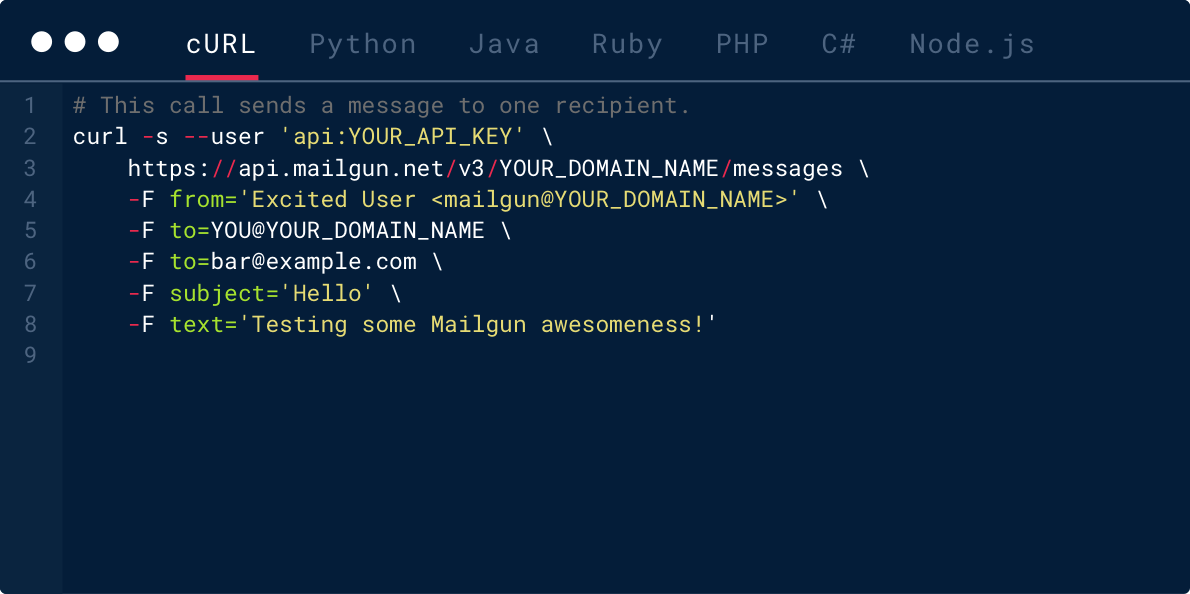 Mailgun API code