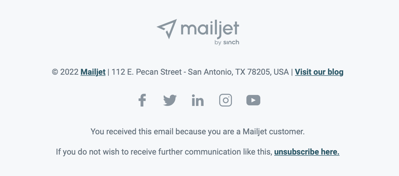 Mailjet’s unsubscribe link in email footer