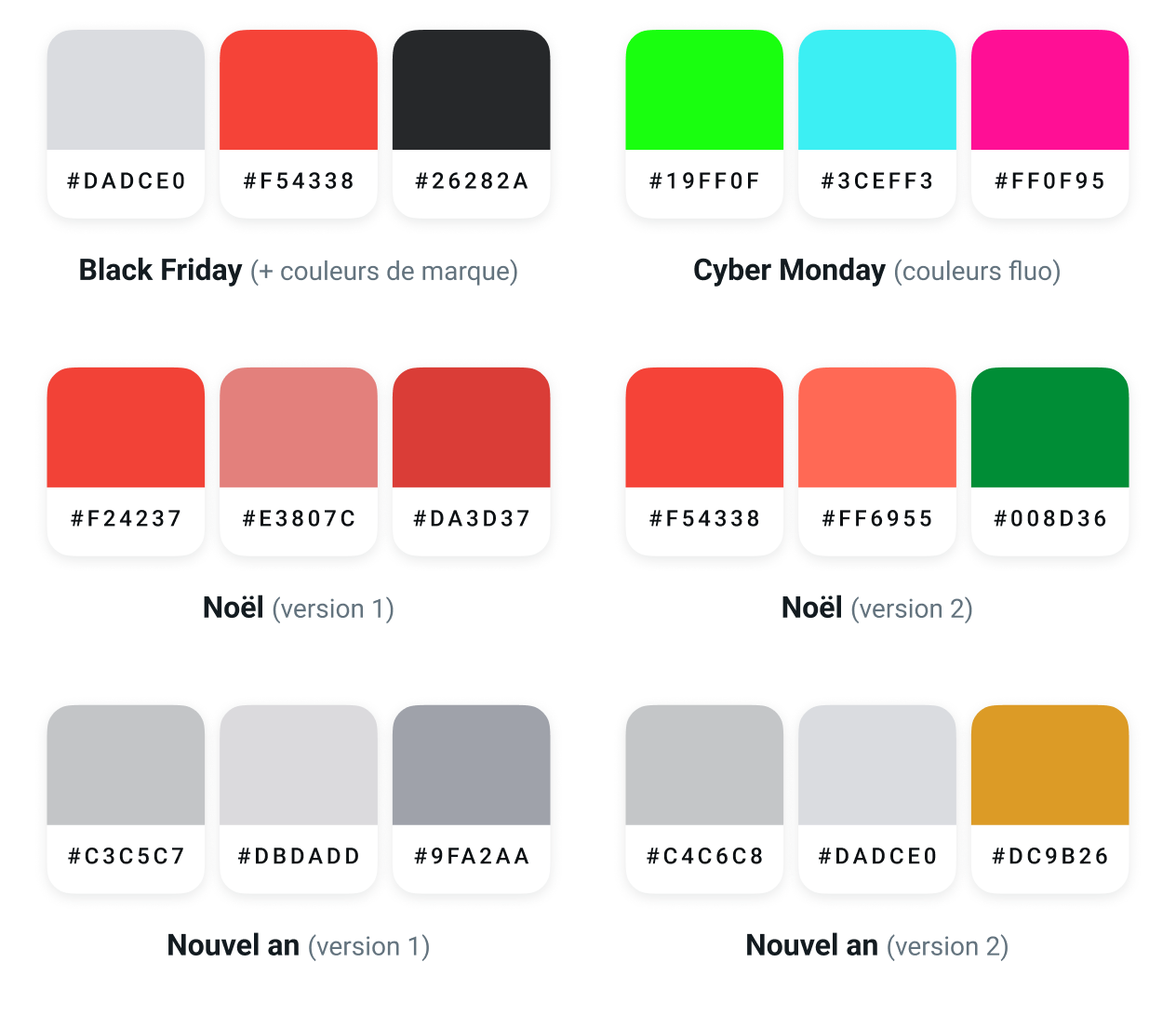Suggestions de palettes de couleurs à utiliser dans vos emails de fin d’année