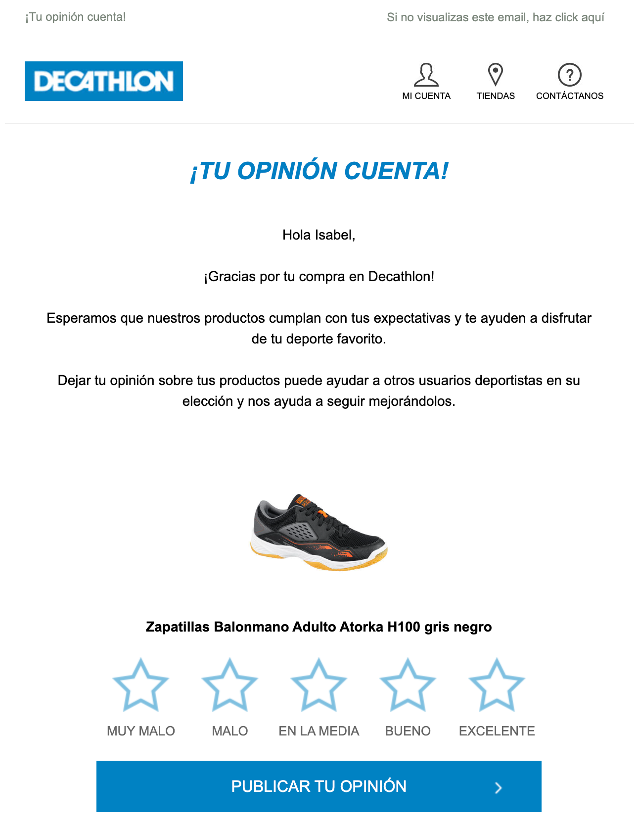 Email transaccional de Decathlon