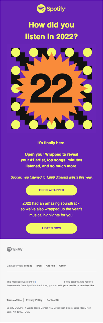 Email de Spotify presentando el resumen del año.