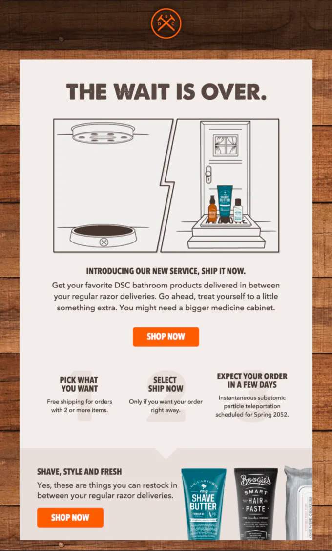 Dollar Shave Club’s announcement email campaign