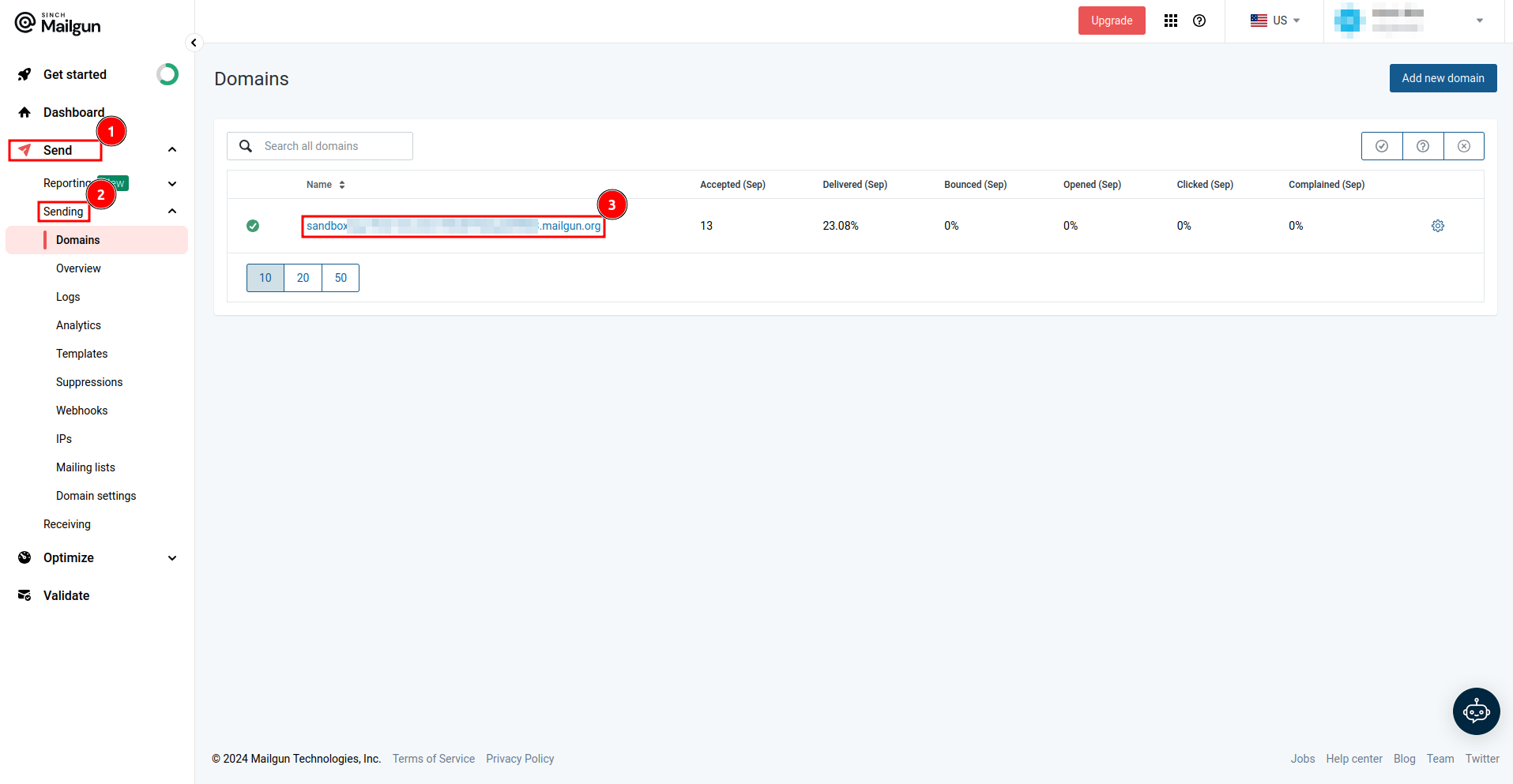 Getting the Mailgun domain
