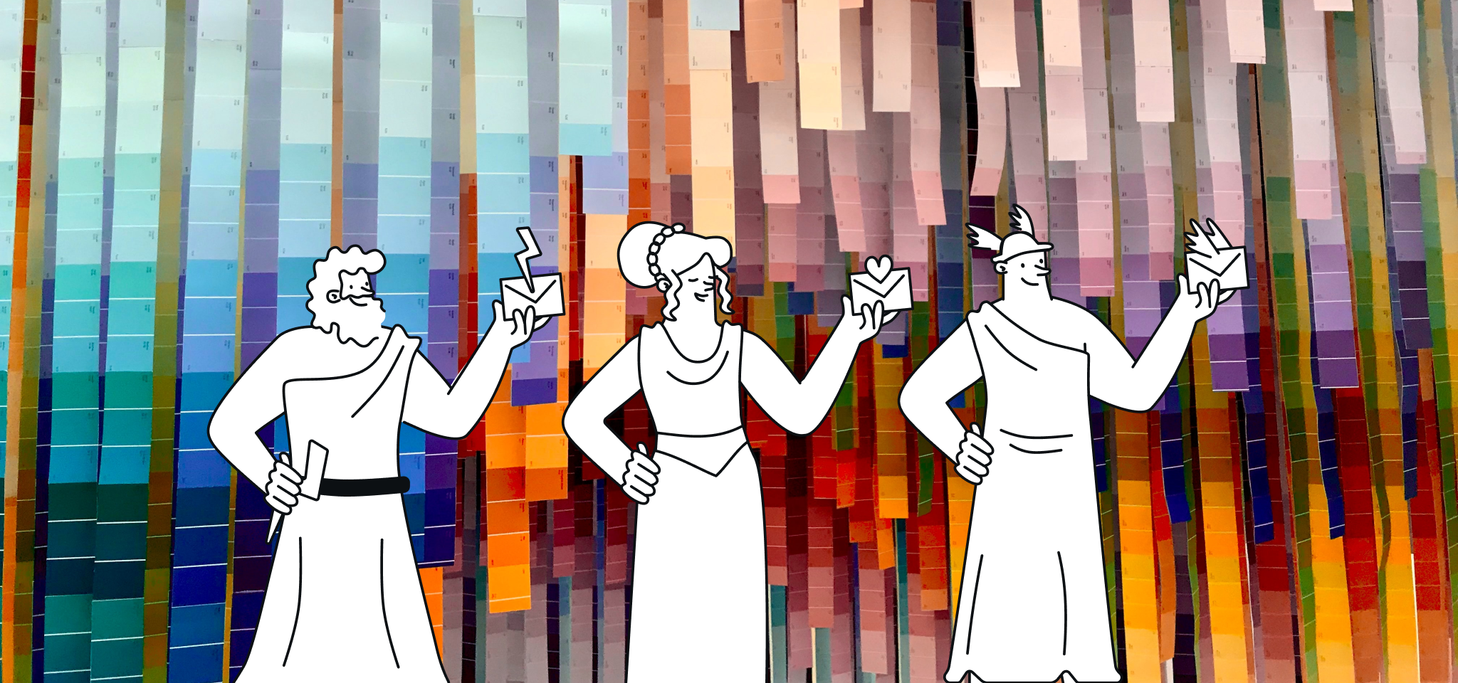 Illustration of Greek gods celebrating diversity