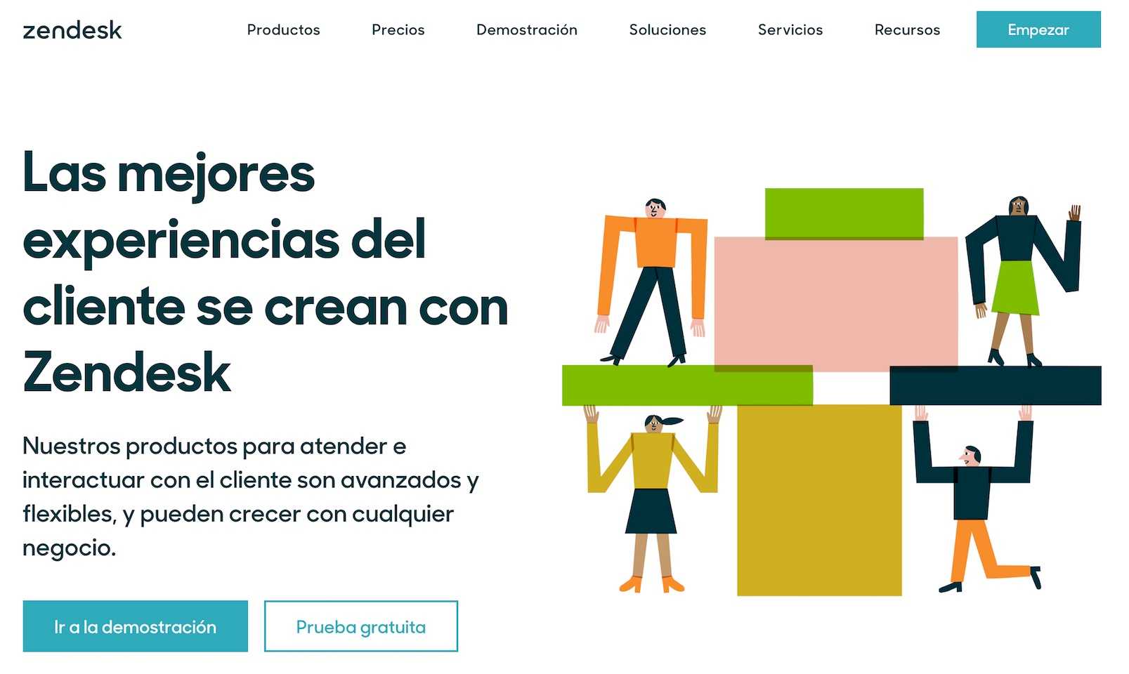 Ejemplo de página de destino con llamadas a la acción para demos y pruebas gratuitas de Zendesk.