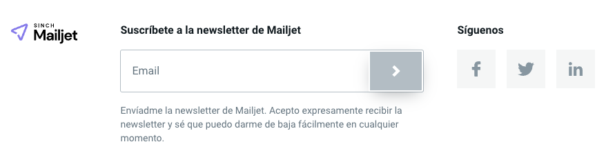 Captura de pantalla del formulario de inscripción de Mailjet.