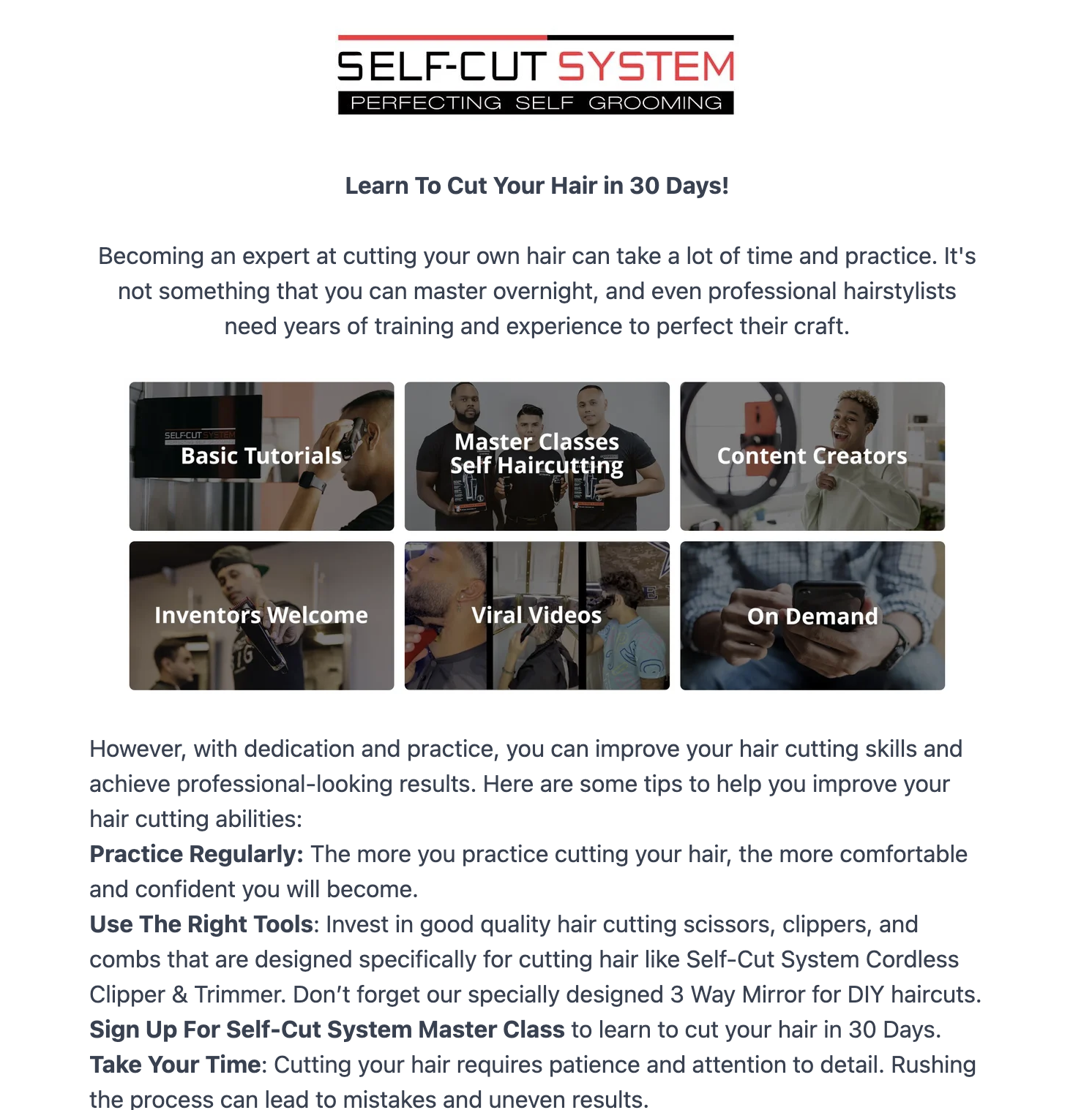 A screenshot of a Self-Cut System newsletter.