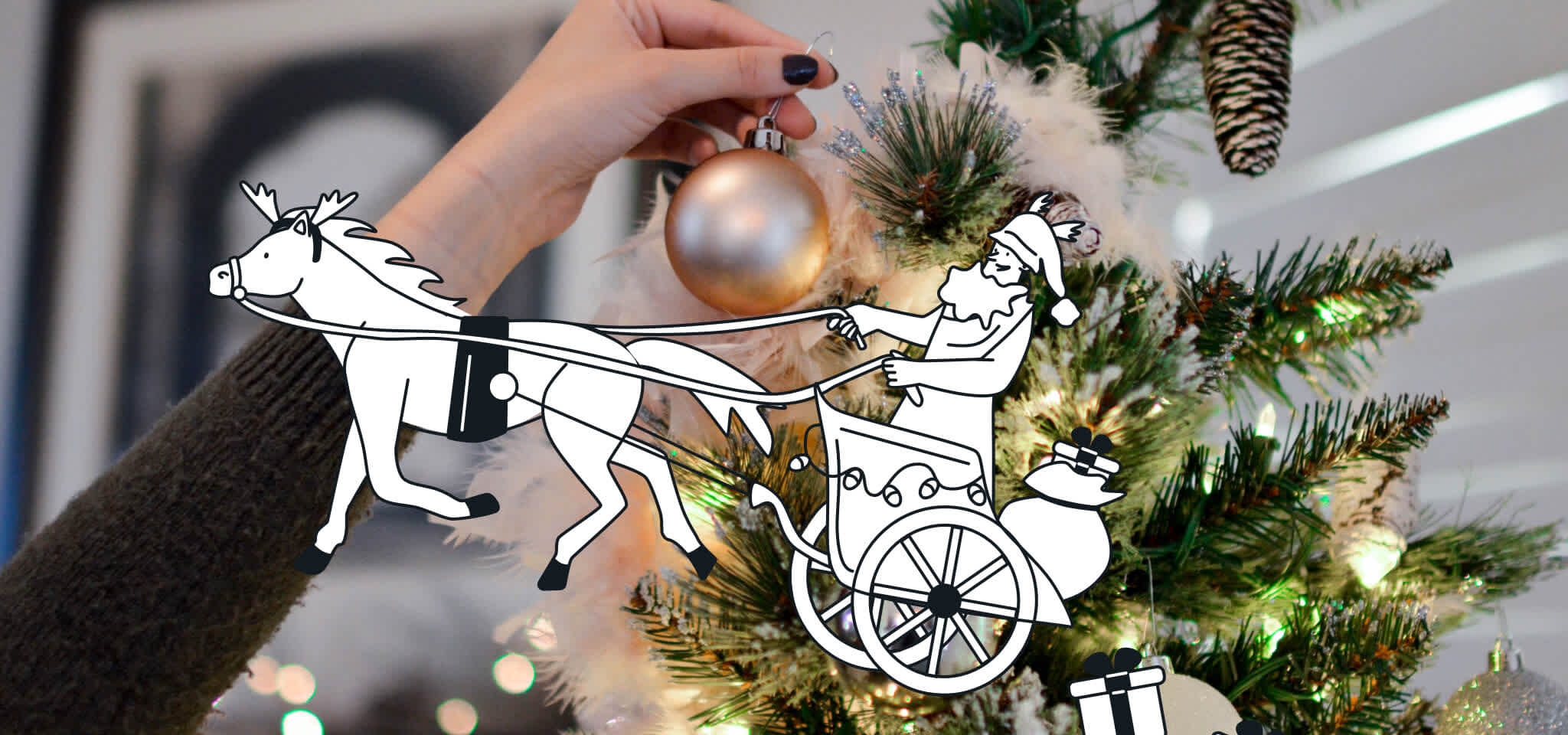Hermes in front of the Christmas tree