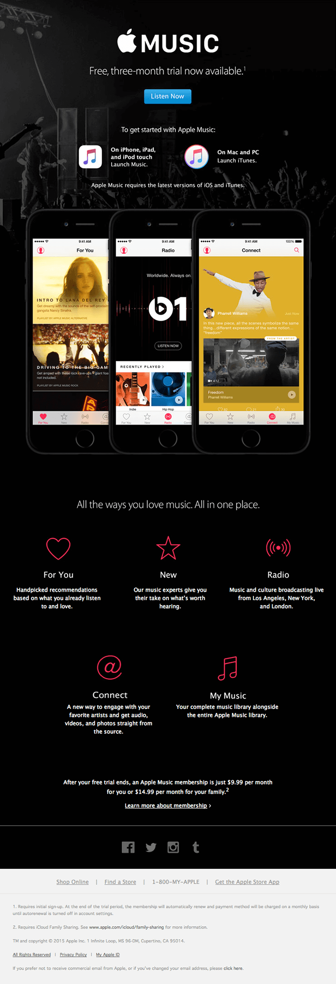 Apple Music free trial email campaign.
