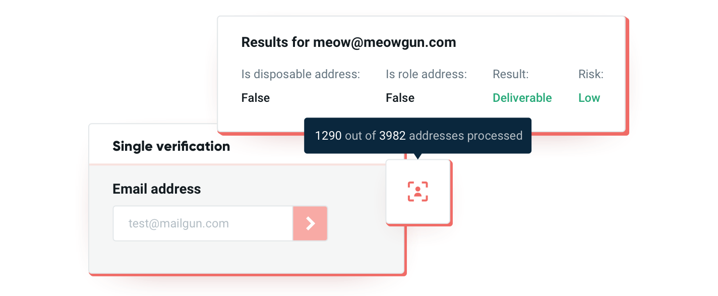 Ilustración gráfica que muestra cómo una verificación de emails detecta direcciones no válidas.