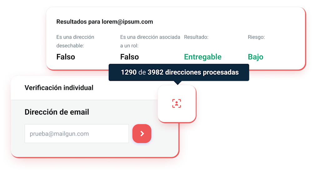 Ilustración gráfica que muestra cómo una validación de emails detecta direcciones no válidas.