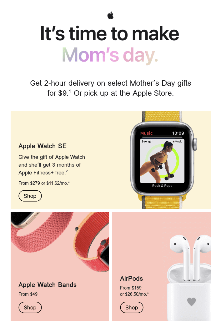 Mother’s Day email subject line example from Apple