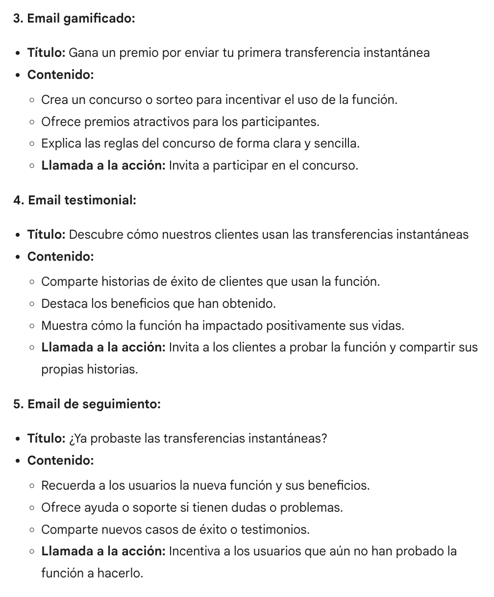 Tres ideas de campañas de email generadas por Gemini