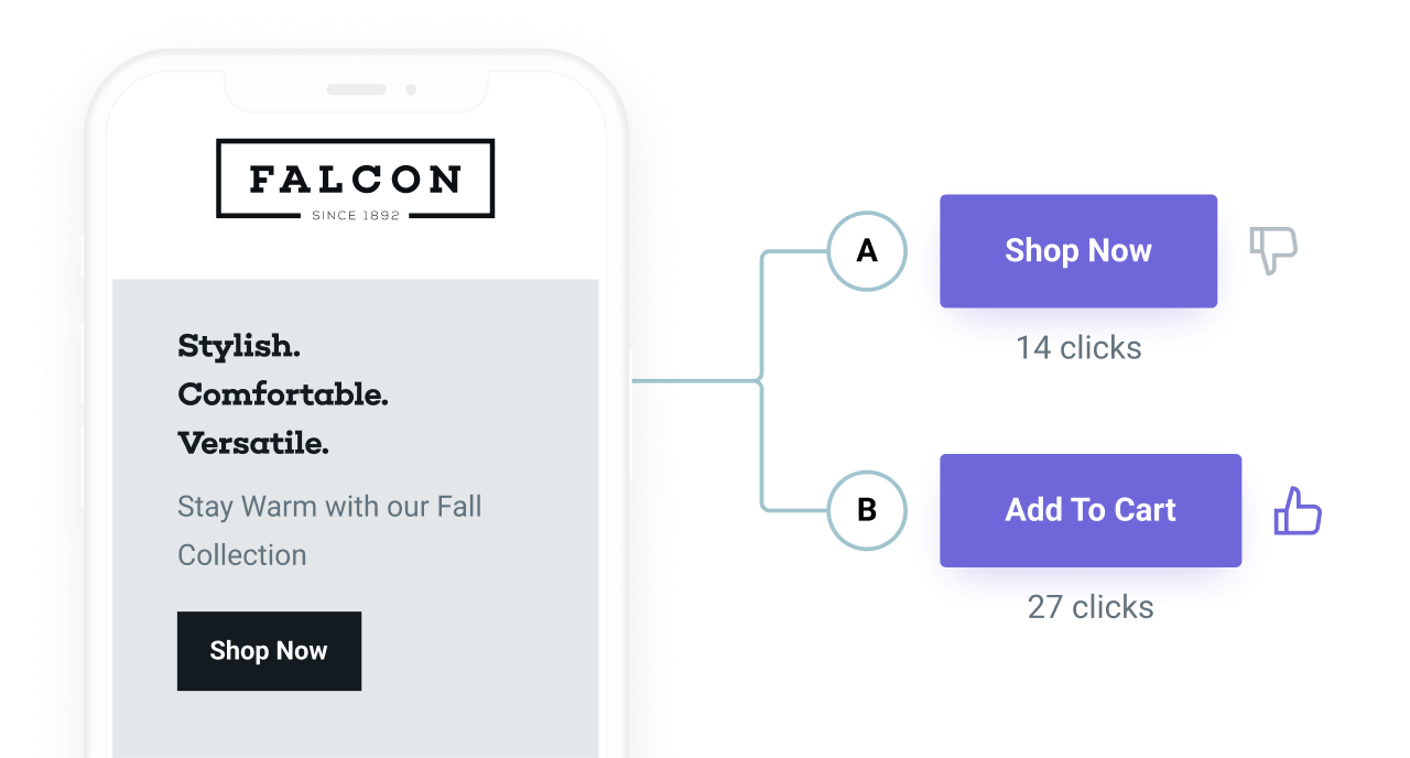 An example of A/B testing CTAs in Mailjet