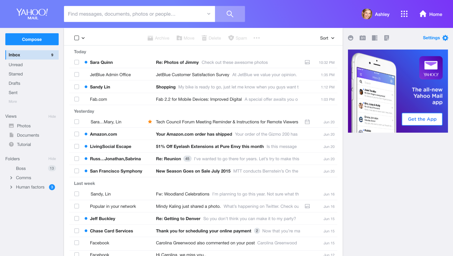 Yahoo desktop version with different views