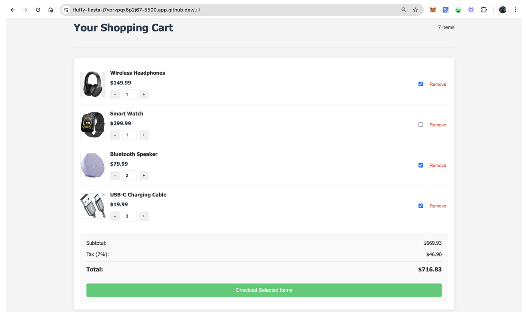 Shopping Cart Example