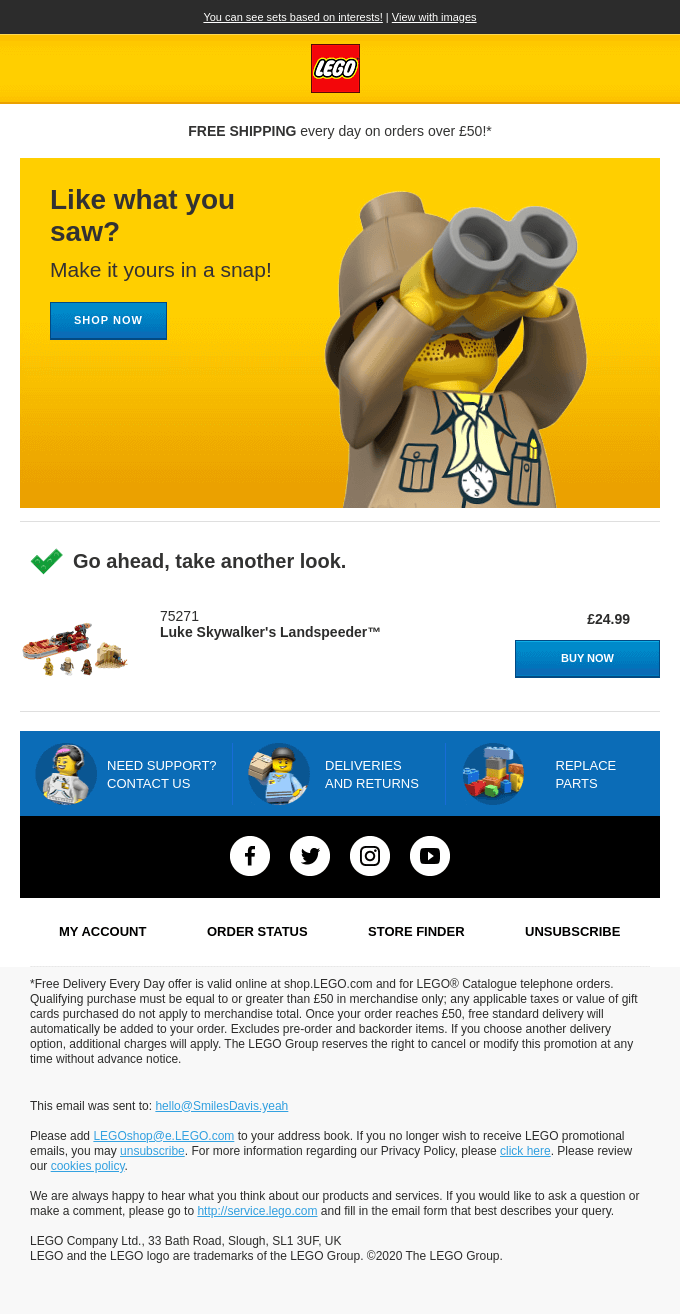 Abandoned cart email from LEGO