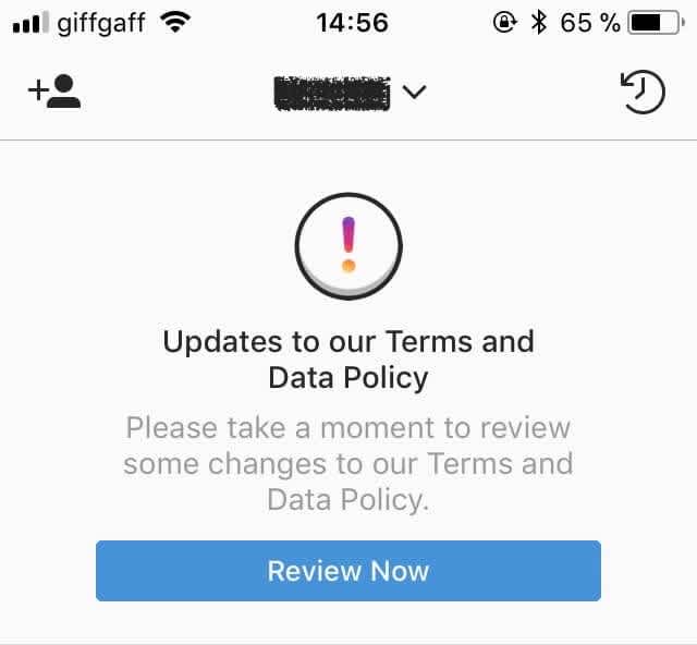 Pop up política de privacidad Instagram