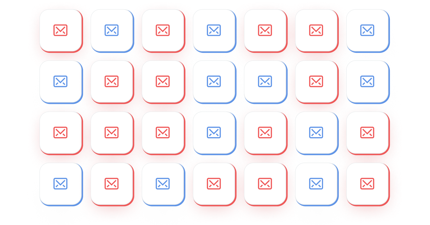 Drei diagonal angeordnete E-Mail-Symbole.