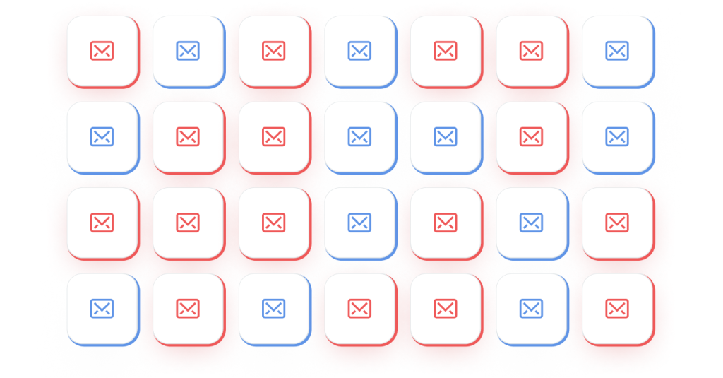 Tres iconos de email dispuestos en diagonal.