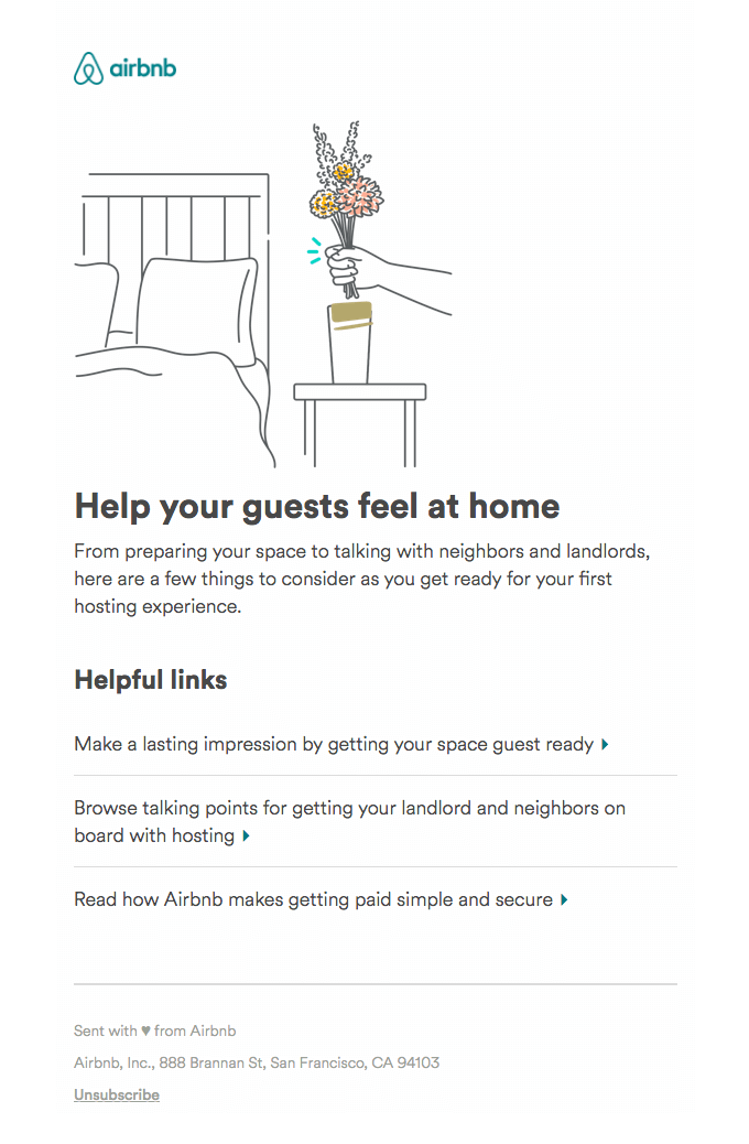 Airbnb’s simple newsletter with illustration