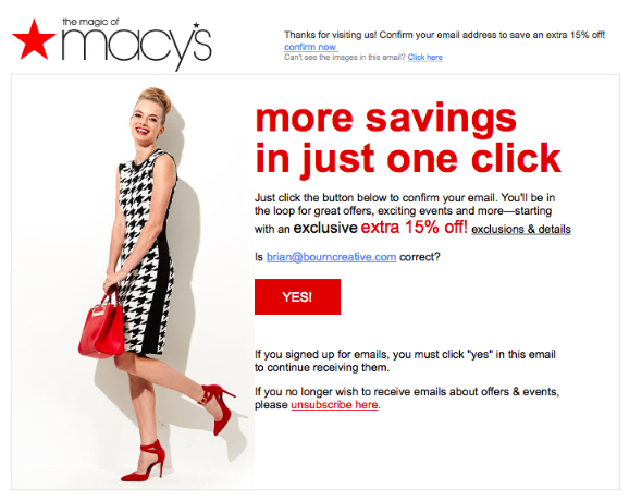 Macy’s transactional email double opt-in