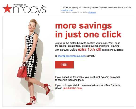 Macy’s transactional email double opt-in