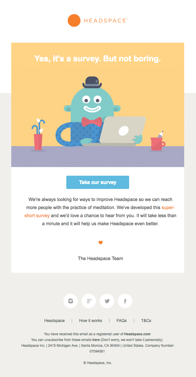 Survey email from Headspace