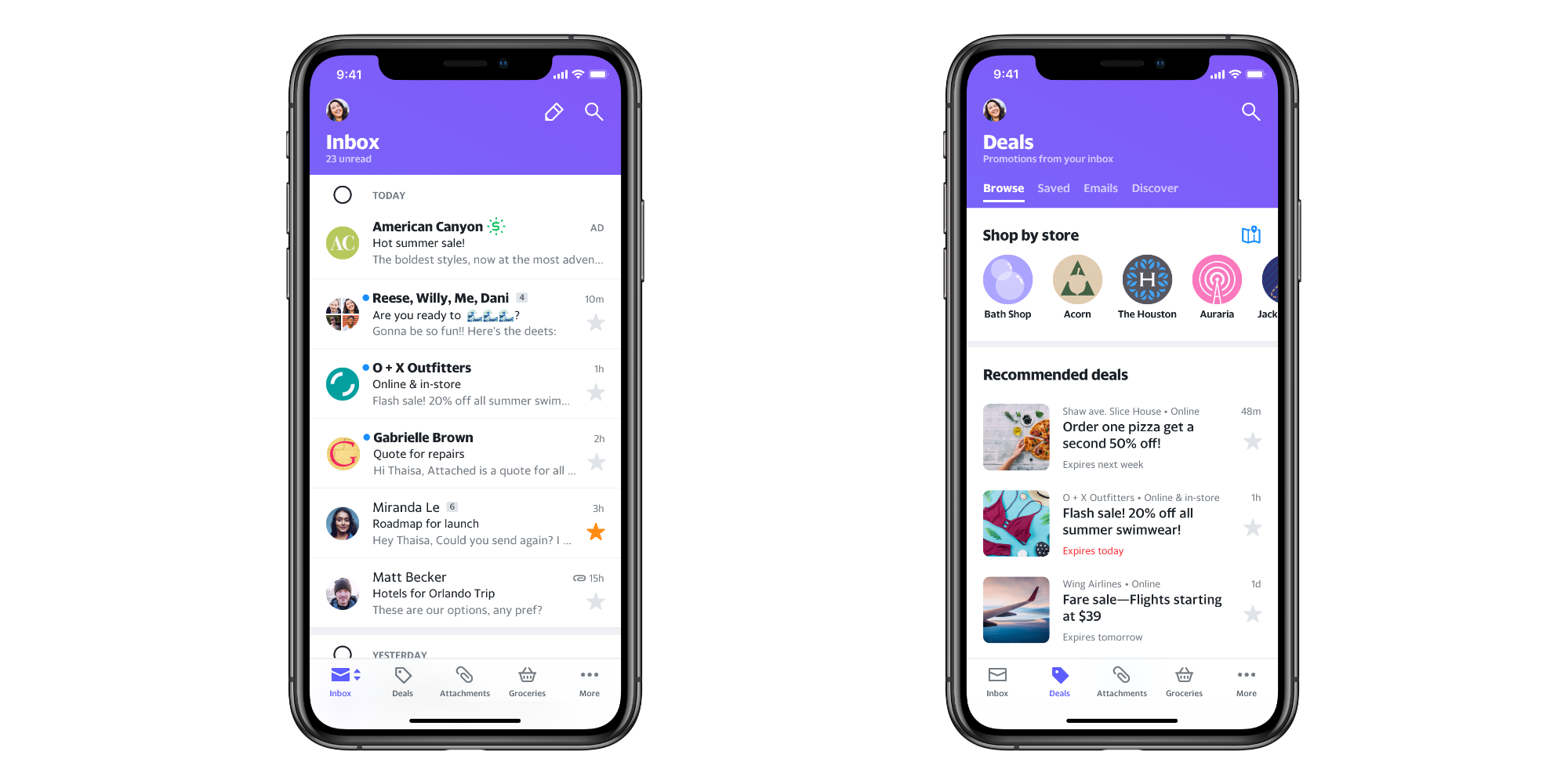 Yahoo mobile version with different views