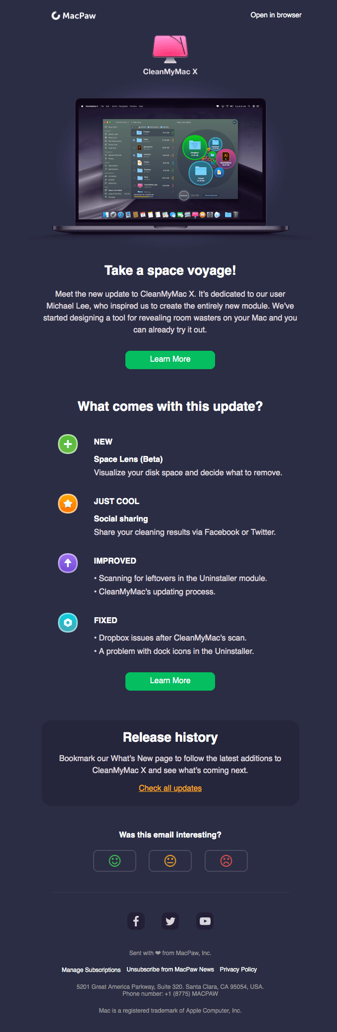 CleanMyMac dark mode newsletter template