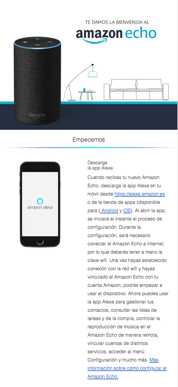 Email de bienvenida amazon echo