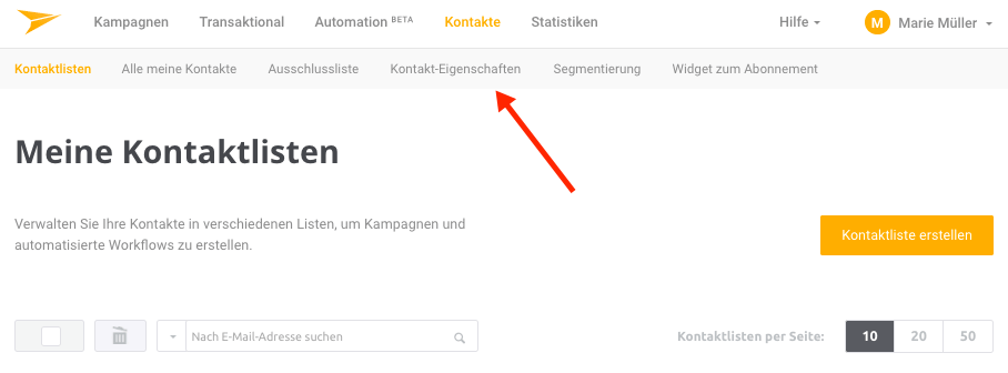 Bei Mailjet können Sie Kontakteigenschaften mit nur wenigen Klicks hinzufügen