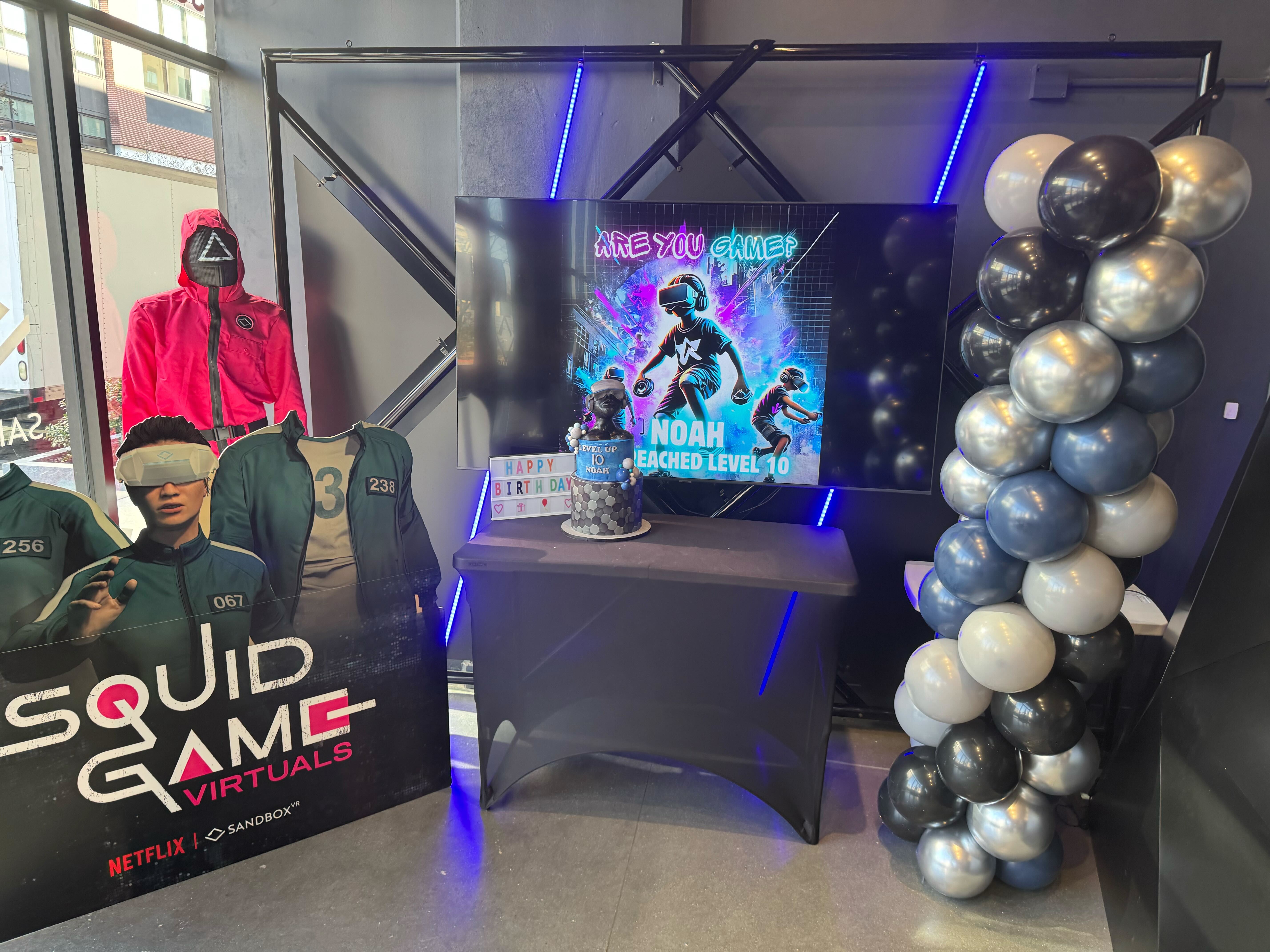 VR birthday party decorations in lobby
