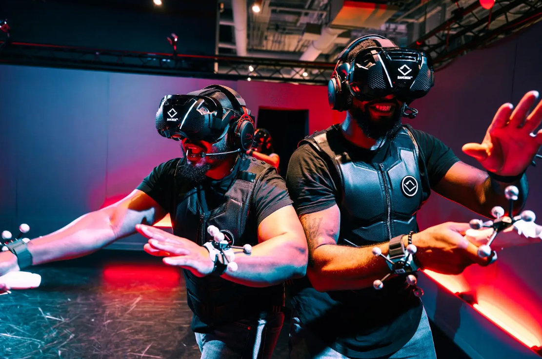 Two guys playing virtual reality