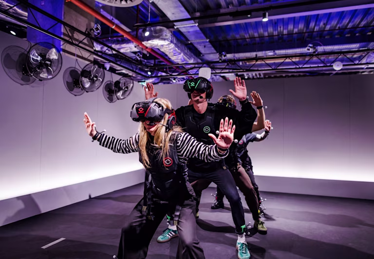 Group of friends playing virtual reality