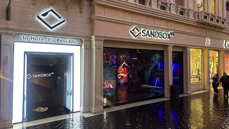 Sandbox VR Grand Canal Shoppes at the Venetian storefront and entrance