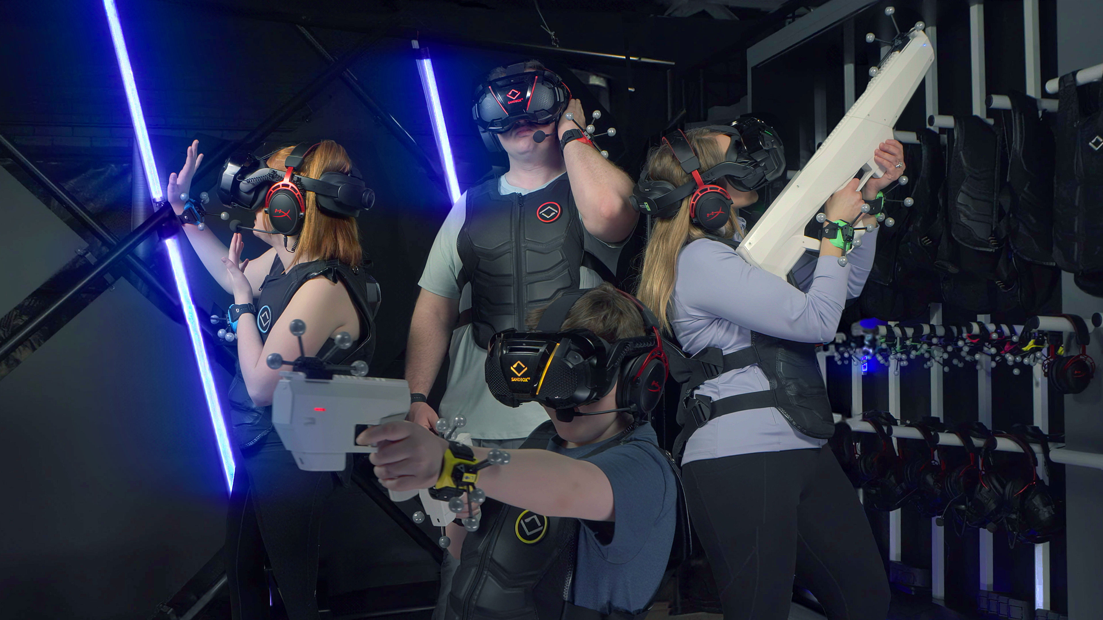 Family posing in VR equipment