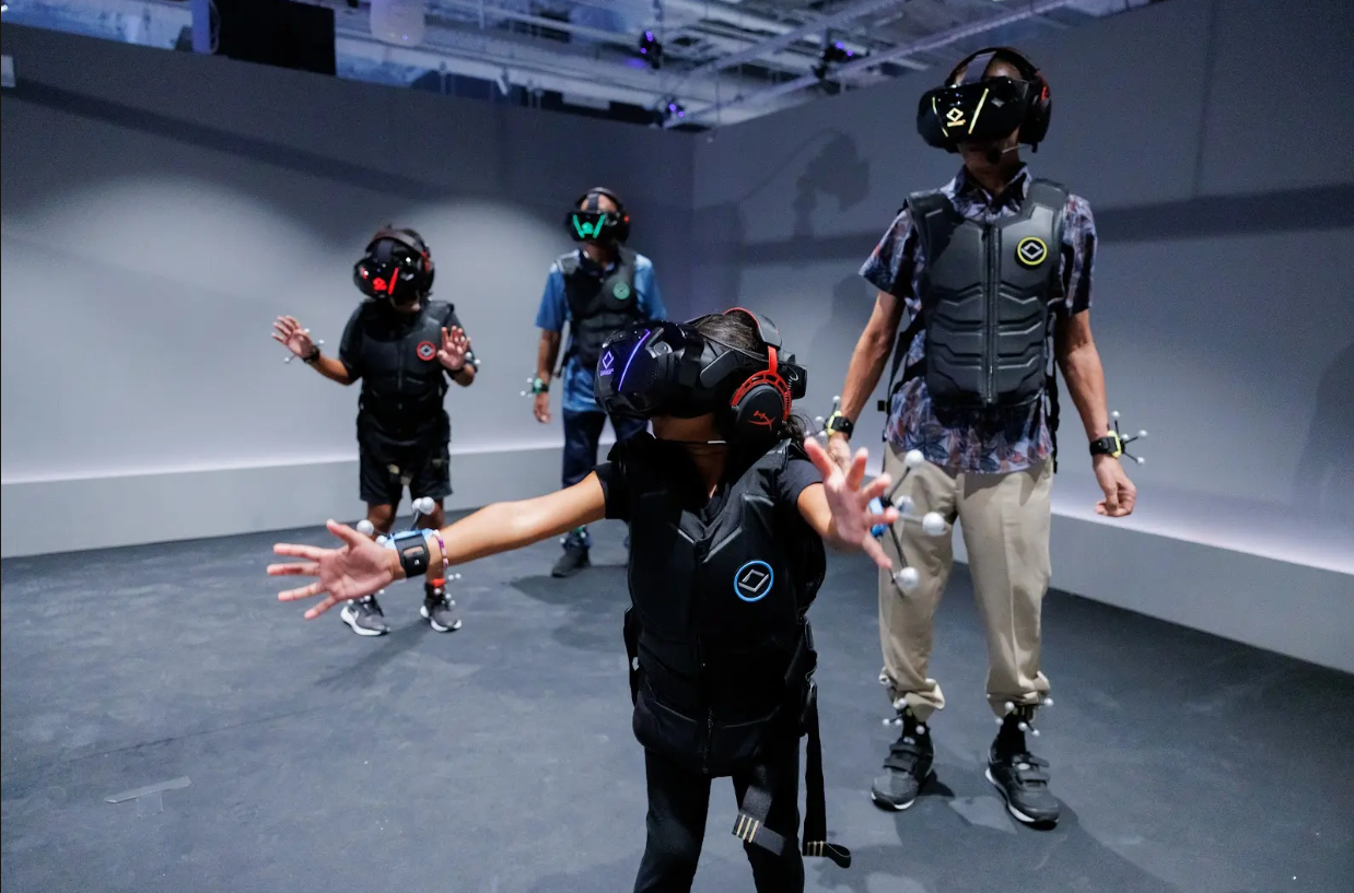 Young kids playing immersive VR