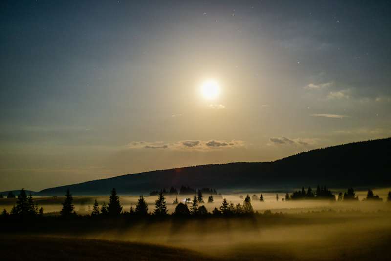 A night at the dark sky park in Charka Gorzystwo, bordering Poland and Czech Republic. As the sun goes down, temperatures drop, a river of fog runs through the valley.