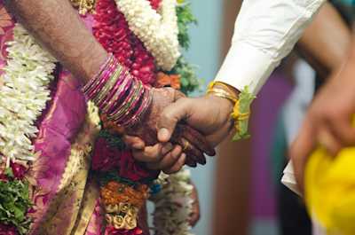Ceremony during an Indian wedding where the bride and the groom walk around a ritual fire right after the knot.