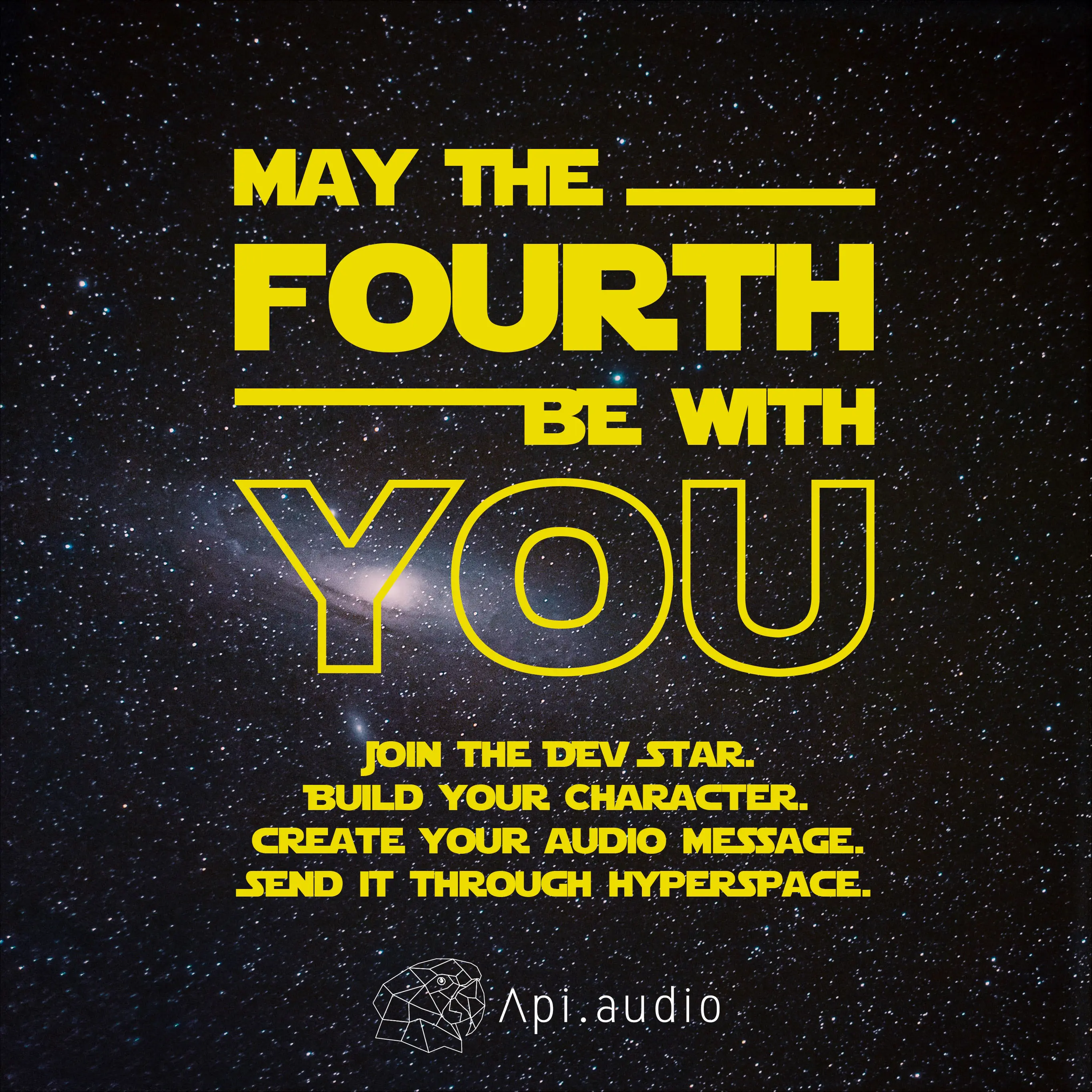 Let the Wookie speak! This is a fan project allowing you to create your own May the 4th greetings and send them through hyperspace. Learn the recipe and join the dev star.