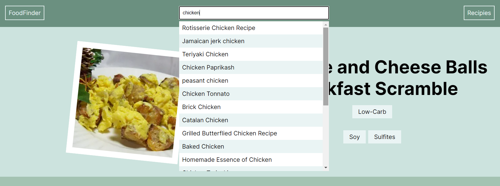 Recipe search functionality