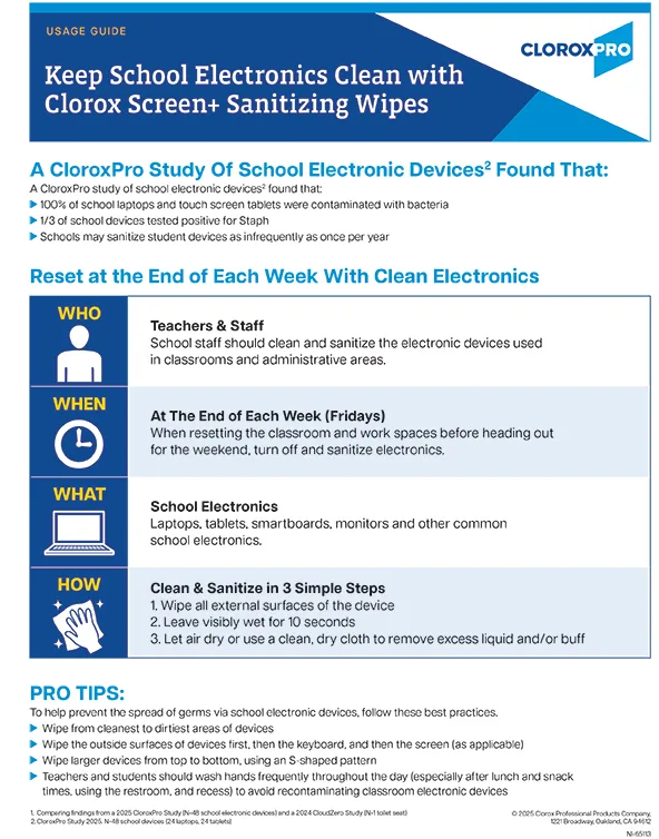 Cover of the Keep School Electronics Clean with Clorox Screen+ Sanitizing Wipes pdf