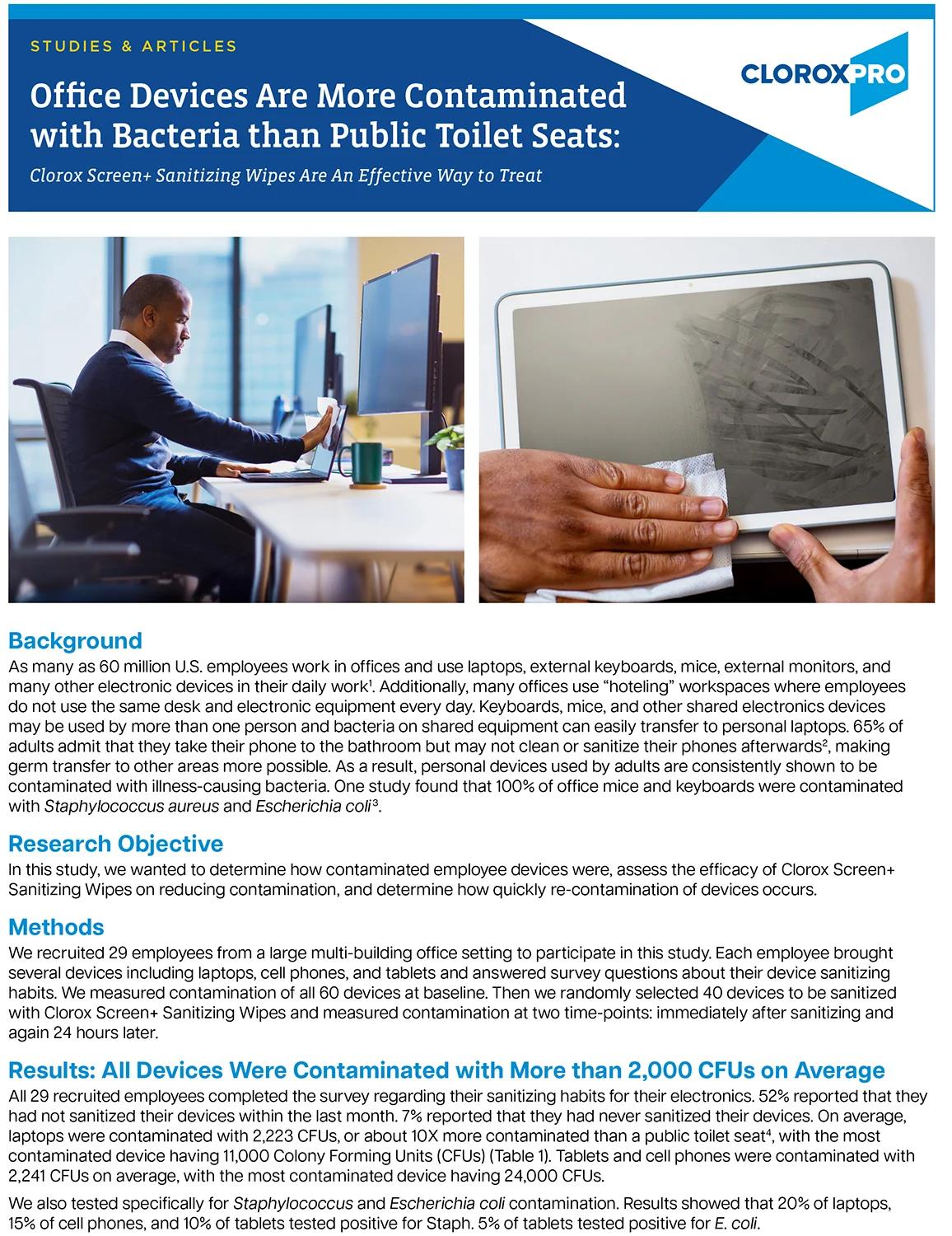 Thumbnail of the cover of the cover of the study showing office workers cleaning monitors and tablets with a screen wipe