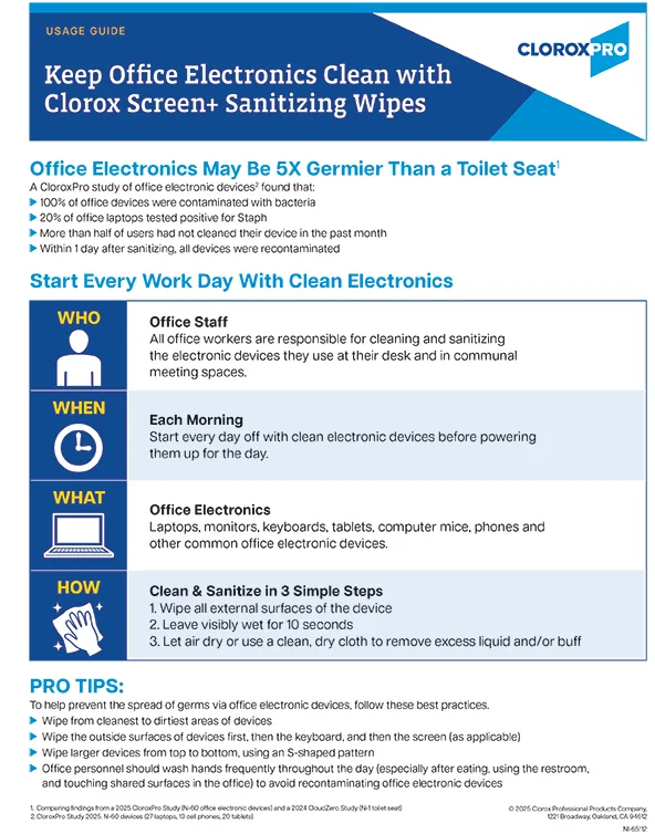 Cover of the Keep Office Electronics Clean with Clorox Screen+ Sanitizing Wipes pdf