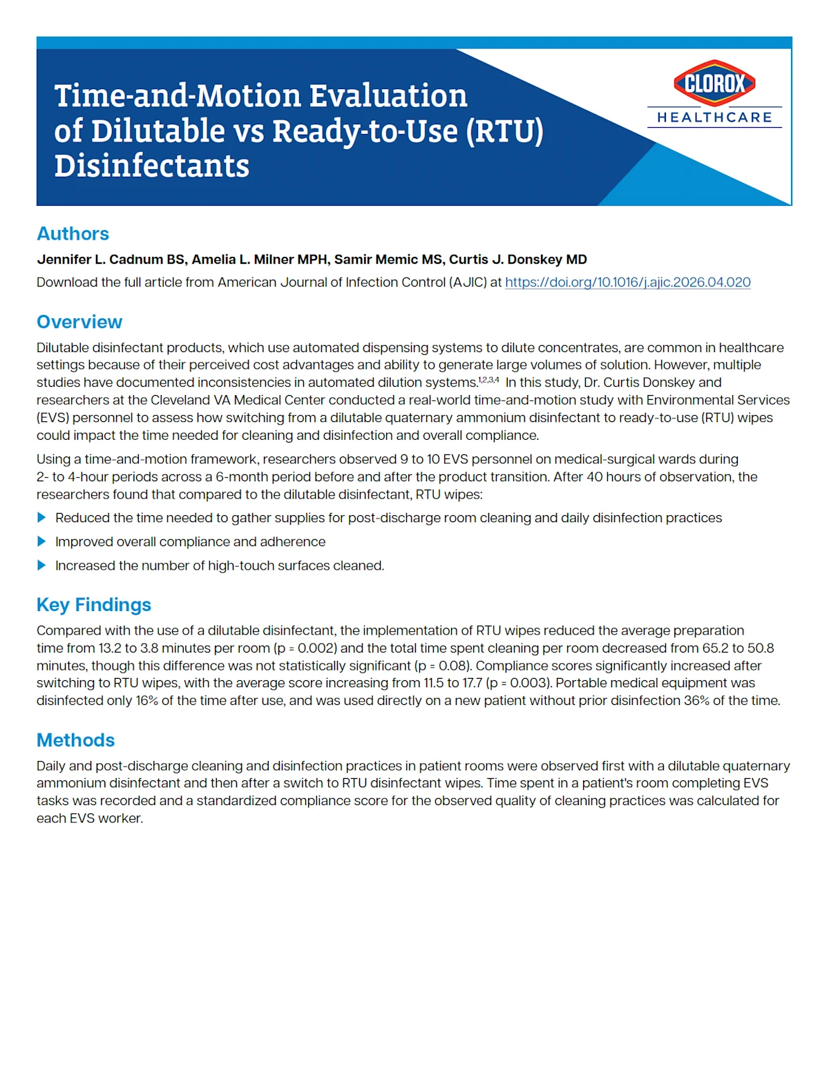 Cover of Time-and-Motion Evaluation of Dilutable vs Ready-to-Use (RTU) Disinfectants PDF