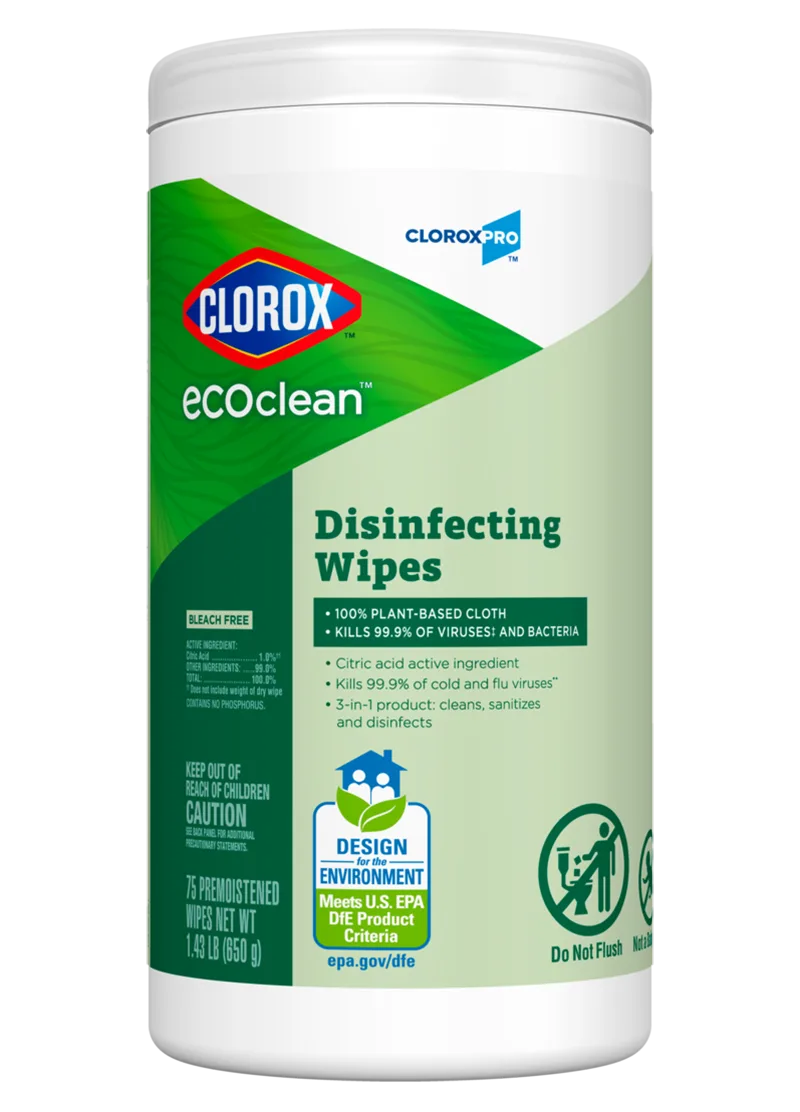 Canister of ecoclean disinfecting wipes