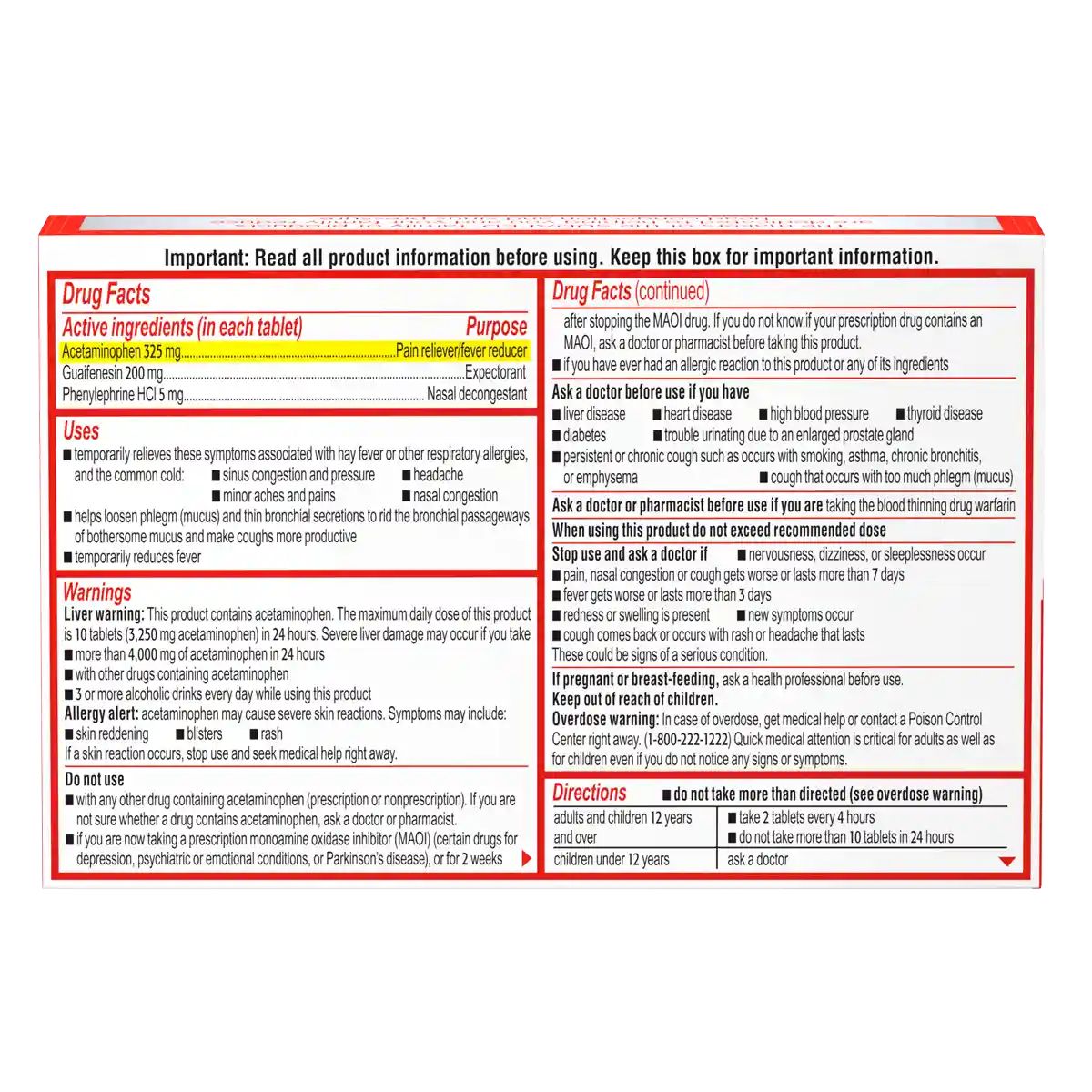 SUDAFED PE® Head Congestion + Mucus drug facts