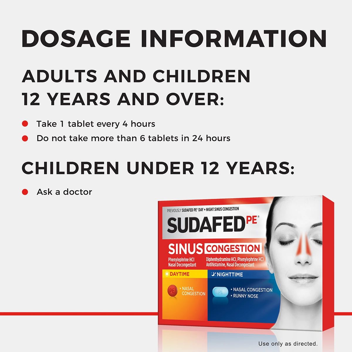 SUDAFED PE® Sinus Congestion Day + Night dosage information