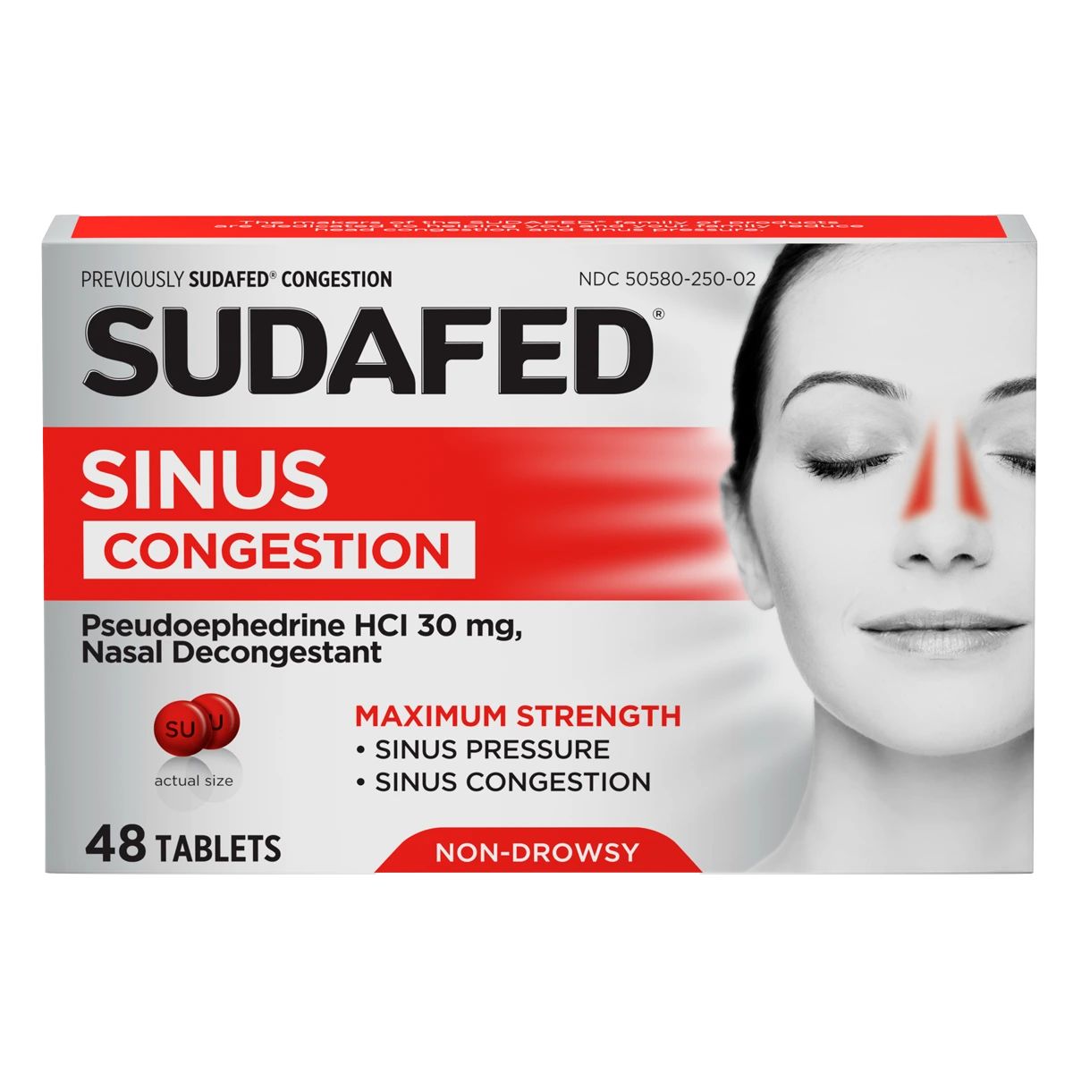 SUDAFED® Sinus Congestion Relief Maximum Strength Decongestant Tablets 48 count package front